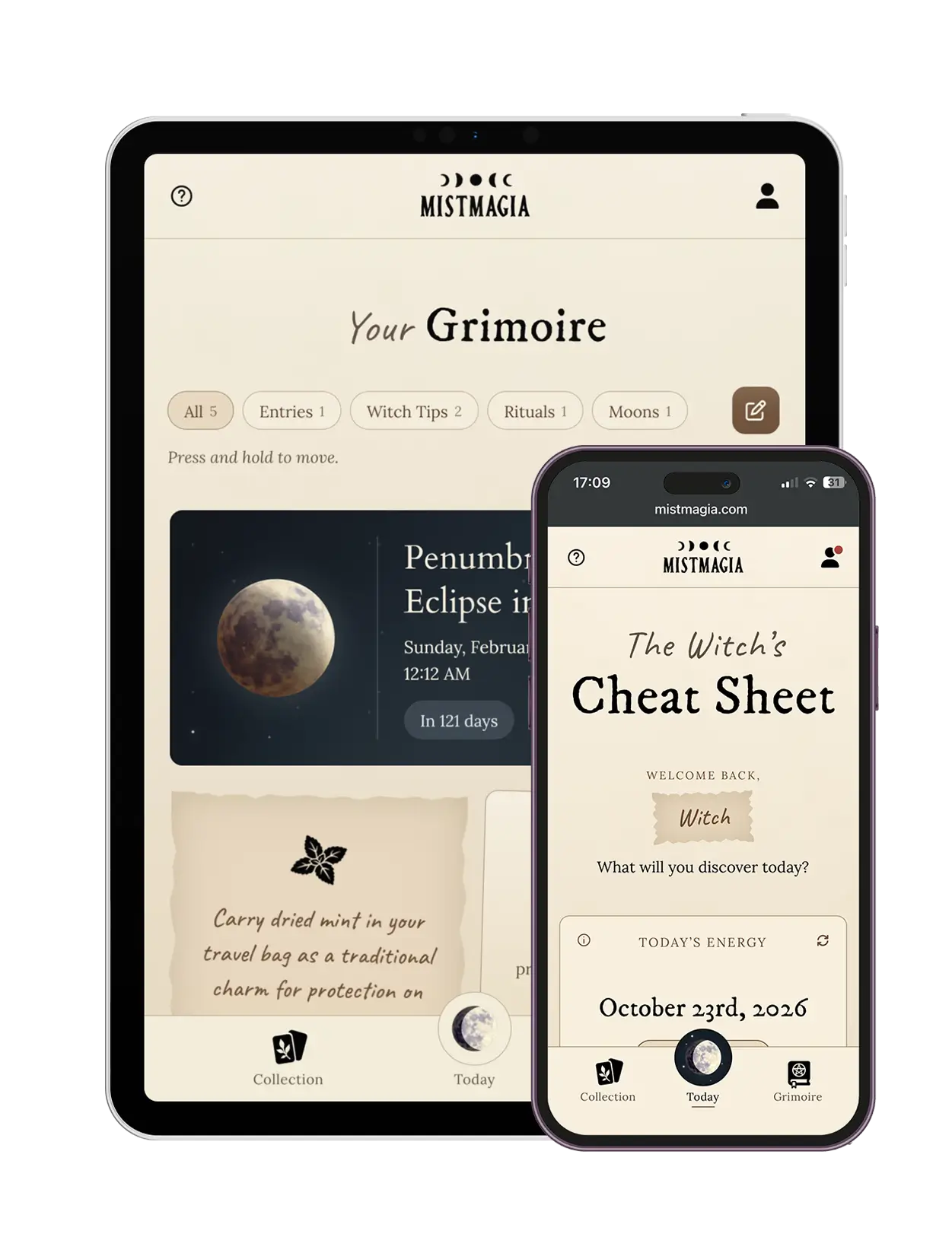 The Witch’s Cheat Sheet digital witchcraft guide interface